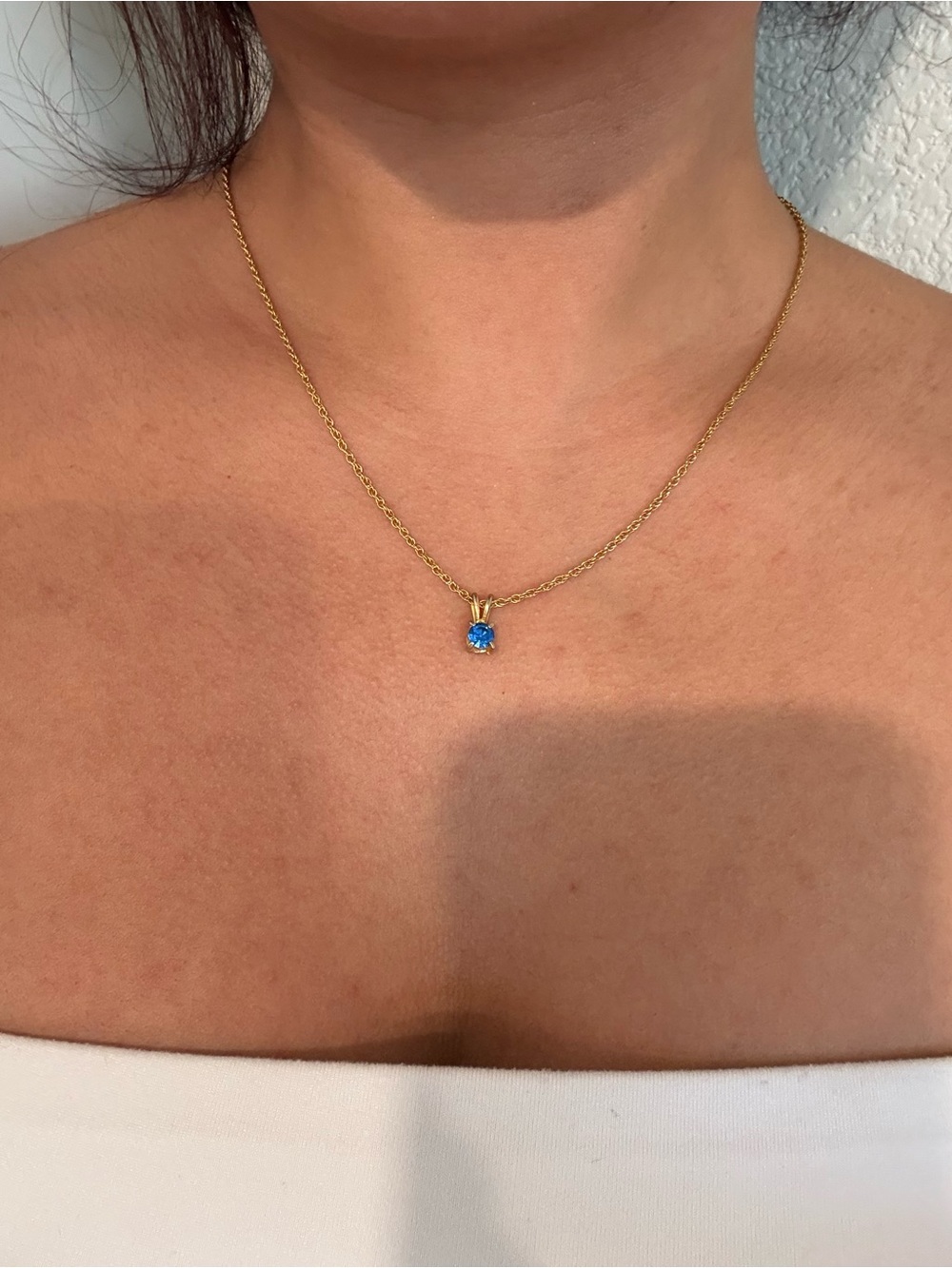 Gold Chain Necklace with Blue topaz Solitaire Pendant